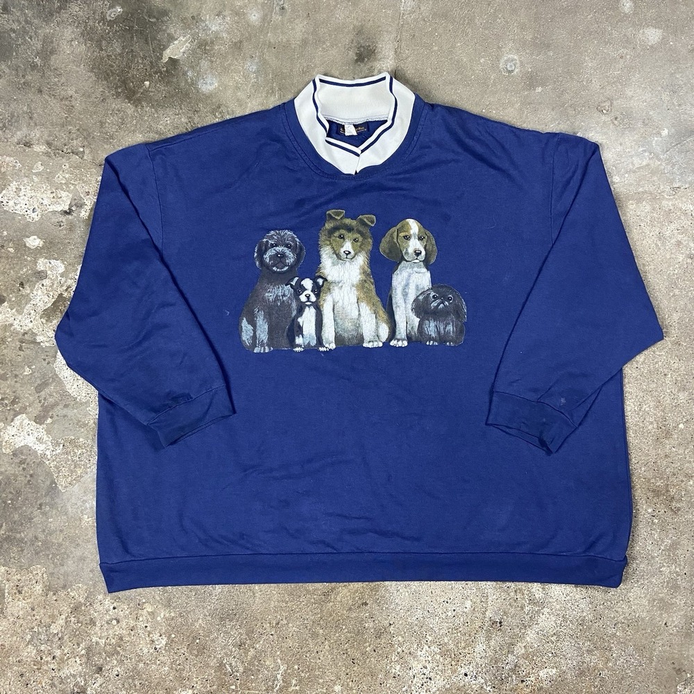 Vintage Hunters Run Sweatshirt Womens Size 4x Blue Collared Pullover Dog Graphic